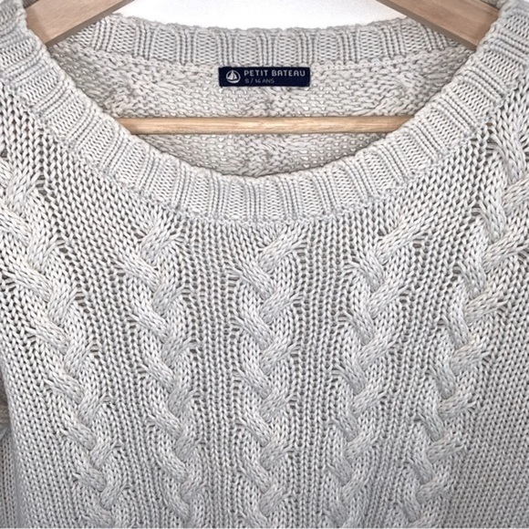 Petit Bateau Ivory Cable Knit Crew Neck Pullover Sweater Girls' sz S (14Y) - Picture 3 of 7